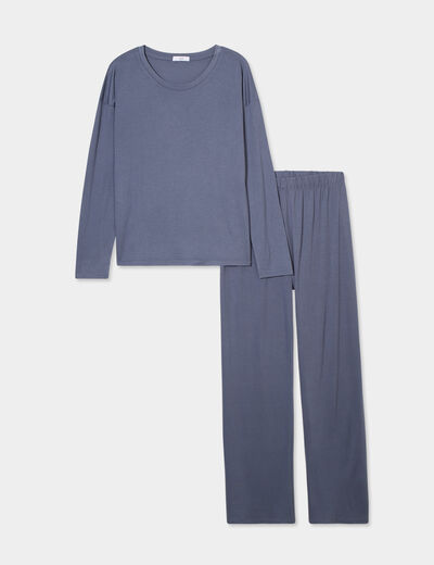 Ensemble pyjama pantalon 2 pièces bleu gris femme