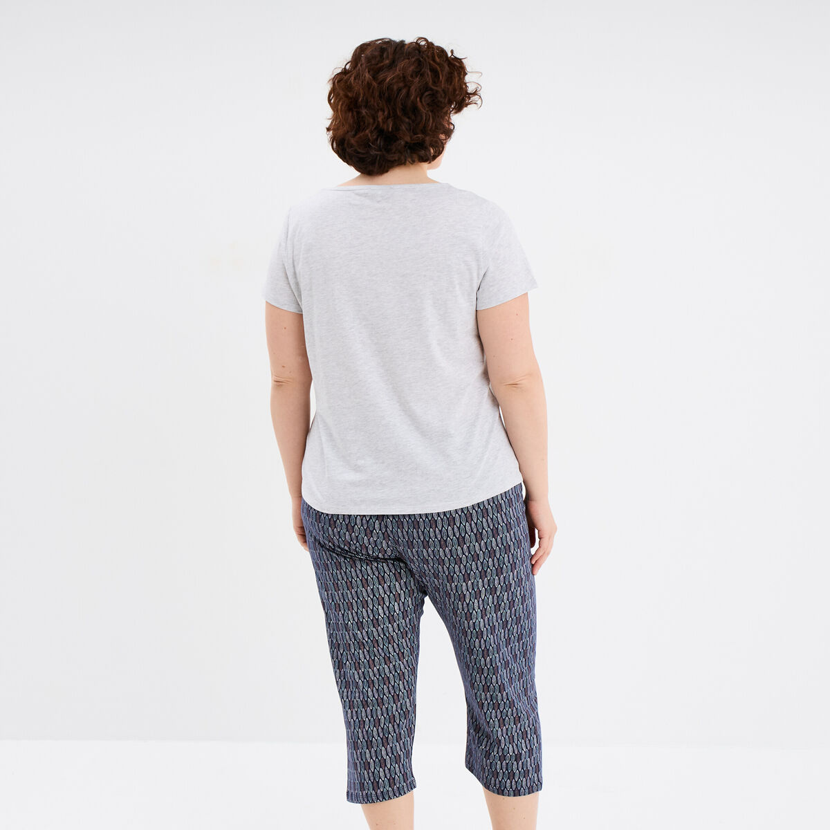 Ensemble pyjama corsaire 2 pi&egrave;ces coton gris clair femme grande taille