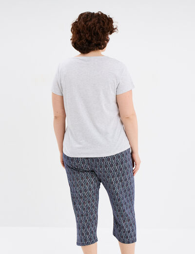 Ensemble pyjama corsaire 2 pièces coton gris clair femme grande taille