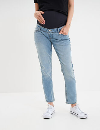 Jeans grossesse slim 7/8ème avec bandeau denim double stone femme maternité
