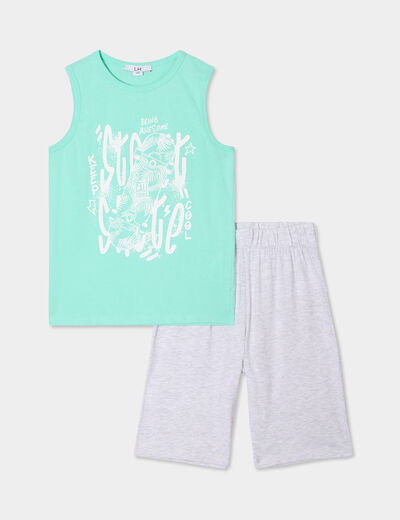 Ensemble pyjama short et débardeur vert clair garçon