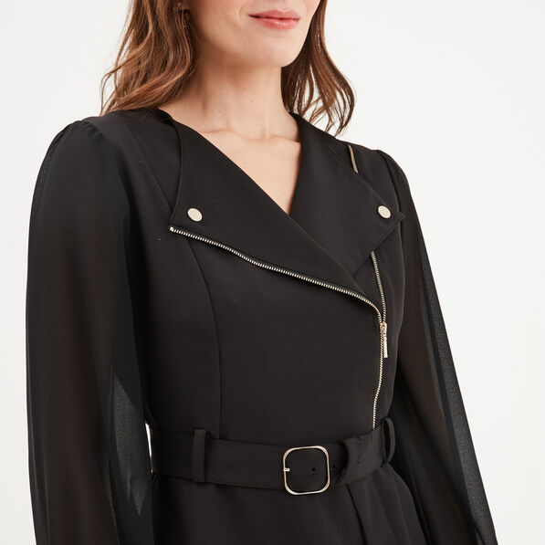 robe droite col croise zippe mosquitos noir femme Robe droite col croisé zippé Mosquitos noir femme