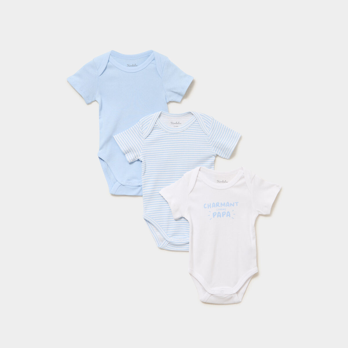 Lot 3 bodies US coton manches courtes bleu ciel b&eacute;b&eacute;