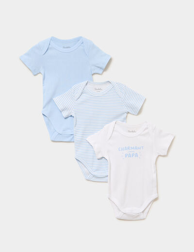 Lot 3 bodies US coton manches courtes bleu ciel b&eacute;b&eacute;