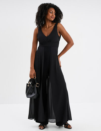 Combinaison pantalon avec voile jupe noir femme