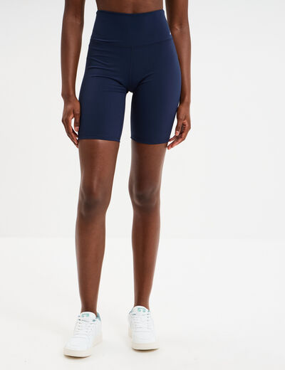 Short cycliste de sport taille haute bleu marine femme