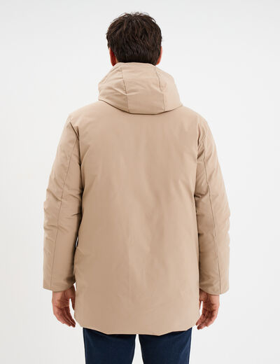 Parka mi-longue &agrave; capuche taupe homme