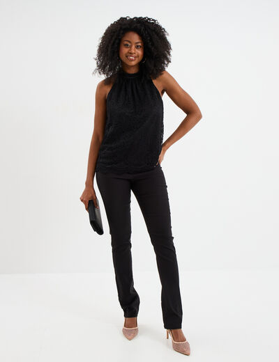 Débardeur dentelle encolure américaine noir femme