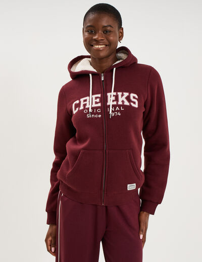 Sweat &agrave; capuche doublure effet sherpa violet fonc&eacute; femme