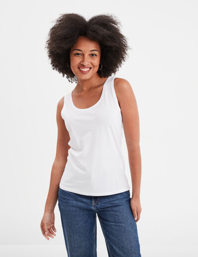 Débardeur bretelles larges coton blanc femme