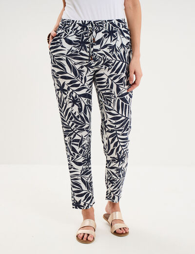 Pantalon fluide ceinture &eacute;lastiqu&eacute;e ecru femme