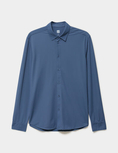 Chemise manches longues stretch bleu gris homme