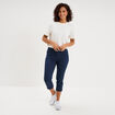 Pantalon capri slim twill 5 poches bleu marine femme