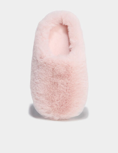 Chaussons mules fausse fourrure rose femme