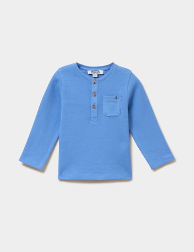 T-shirt col tunisien manches longues bleu lavande b&eacute;b&eacute; gar&ccedil;on