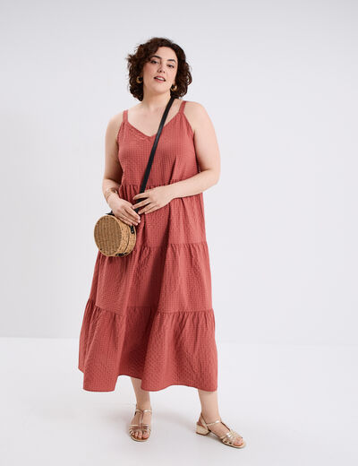 Robe longue bretelles vieux rose femme grande taille