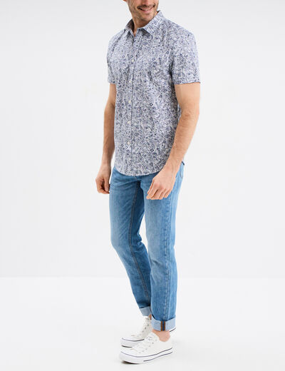 Chemise droite manches courtes coton ecru homme