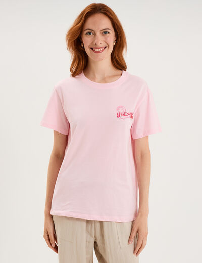 T-shirt col rond coton Smiley World rose femme