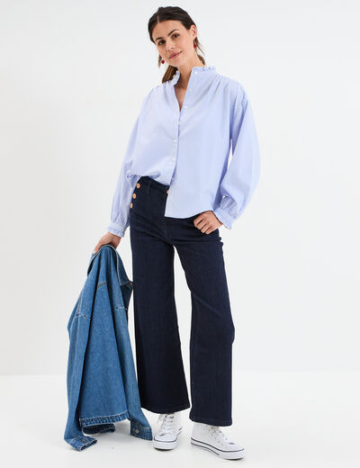 Blouse boutonnée col montant bleu ciel femme