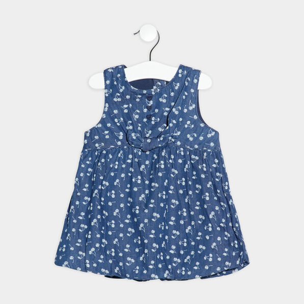 Robe patineuse coton aspect jean bleu bébé fille