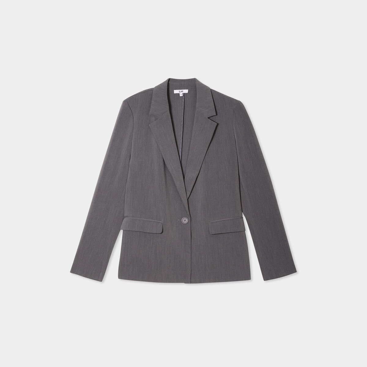 Veste blazer droite manches longues gris fonc&eacute; femme