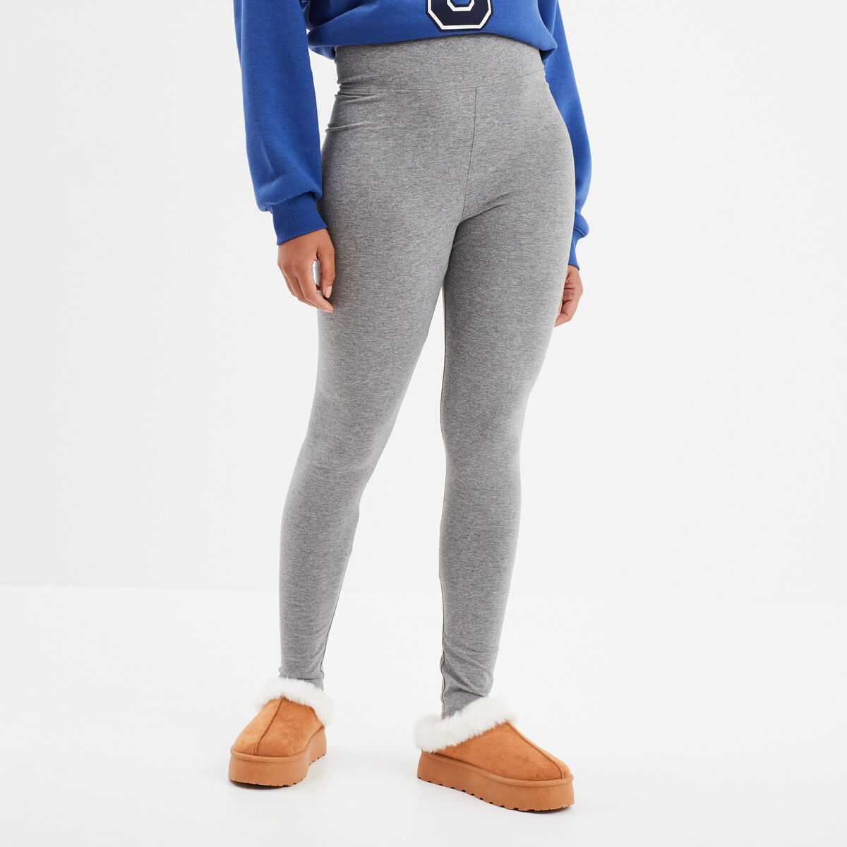 Legging taille haute coton gris femme