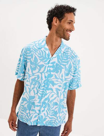 Chemise l&eacute;g&egrave;re textur&eacute;e manches courtes bleu turquoise homme