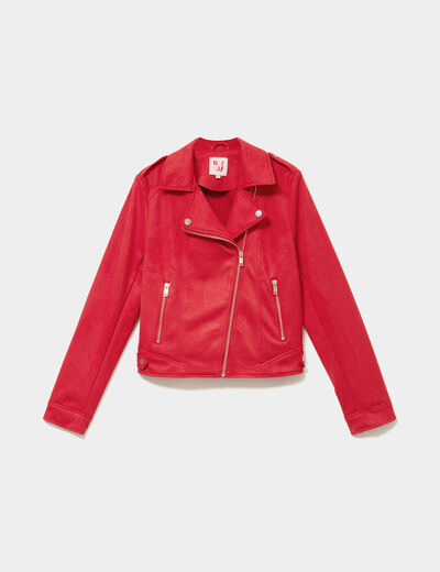 Veste biker effet su&eacute;dine rose cerise femme