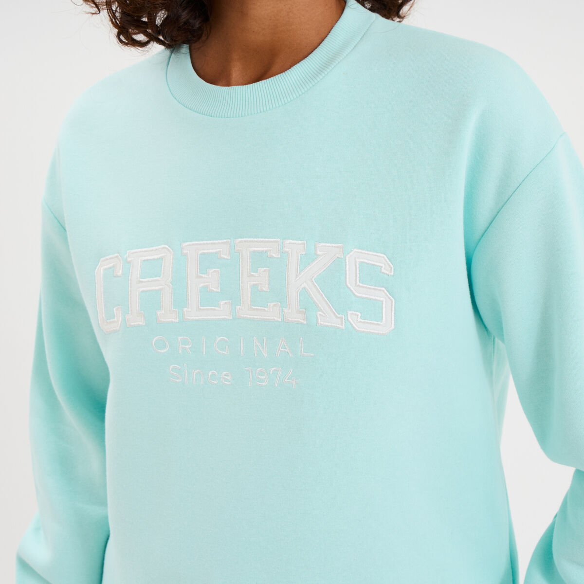Sweat molleton col rond manches longues bleu turquoise femme