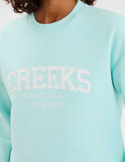 Sweat molleton col rond manches longues bleu turquoise femme