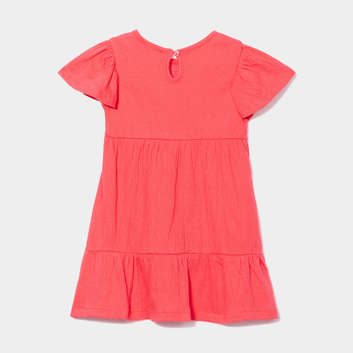 Robe volantée évasée manches courtes rose cerise bébé fille