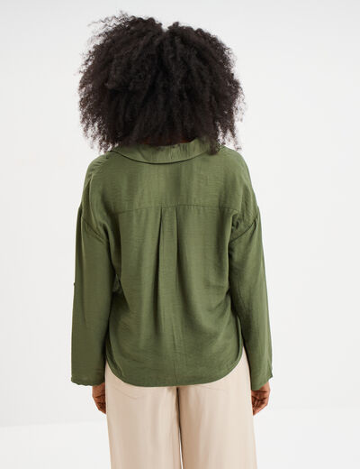 Chemise manches retroussables vert kaki femme