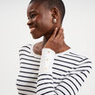 Pull col rond boutons aux poignets beige femme
