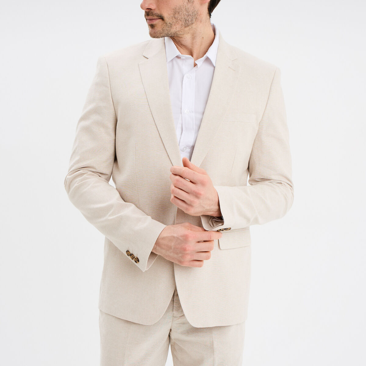 Veste blazer droite lin m&eacute;lang&eacute; gris clair homme