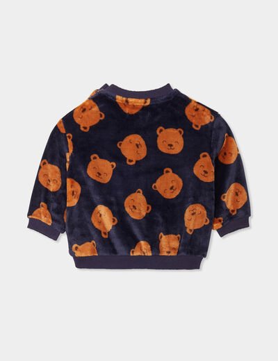 Sweat aspect velours manches longues bleu marine bébé garçon
