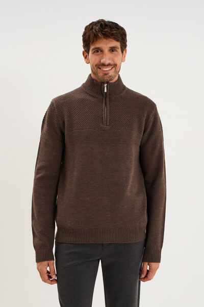 Pull col camionneur manches longues marron chocolat homme