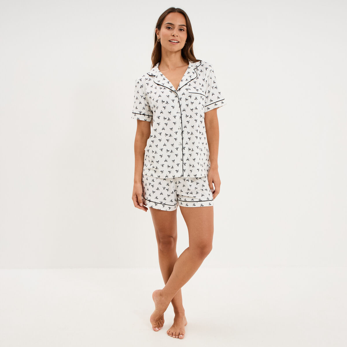 Ensemble pyjama chemise et short ecru femme