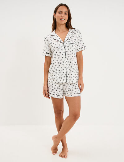 Ensemble pyjama chemise et short ecru femme