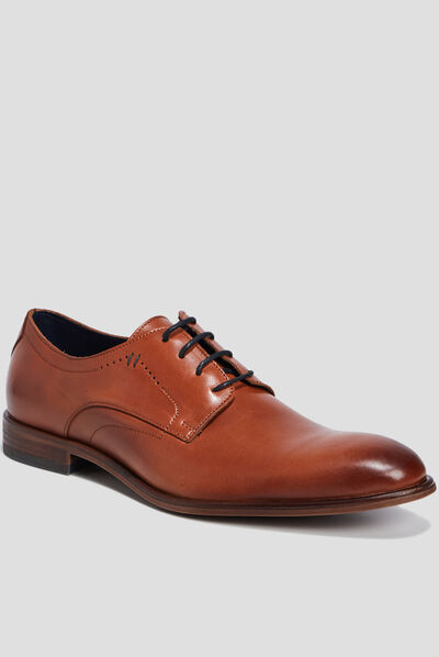 Derbies à lacets en cuir lisse marron homme