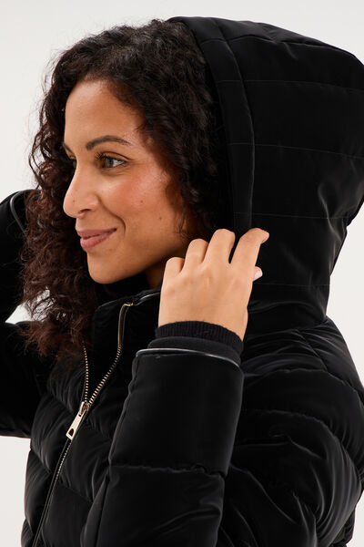 Doudoune courte capuche fausse fourrure noir femme