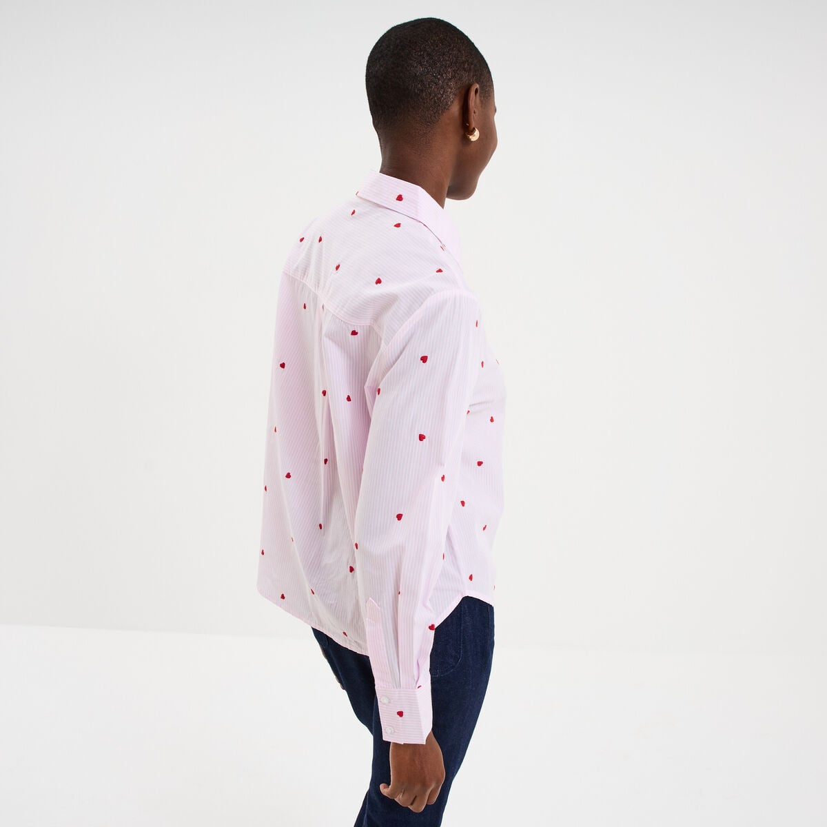 Chemise brod&eacute;e manches longues rose femme
