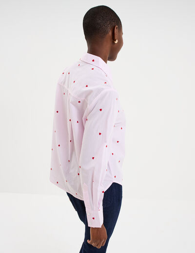 Chemise brod&eacute;e manches longues rose femme