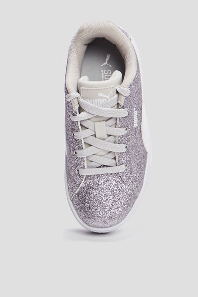 Tennis à lacets pailletées Puma Karme,n gris argent fille