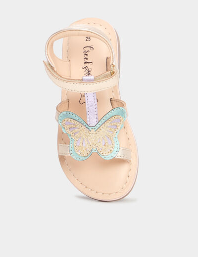 Sandales plates en cuir multicolore fille