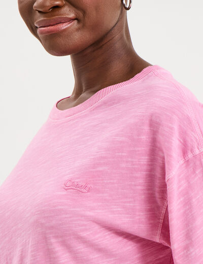 T-shirt col rond manches courtes coton vieux rose femme