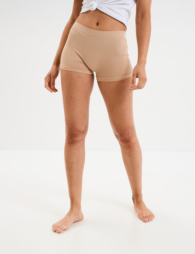 Short cycliste taille élastiquée beige femme