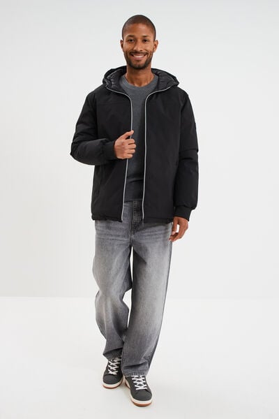 Pull en maille textur&eacute;e col rond gris fonc&eacute; homme