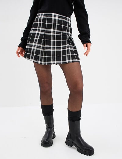 Jupe courte avec plis coupe droite noir femme