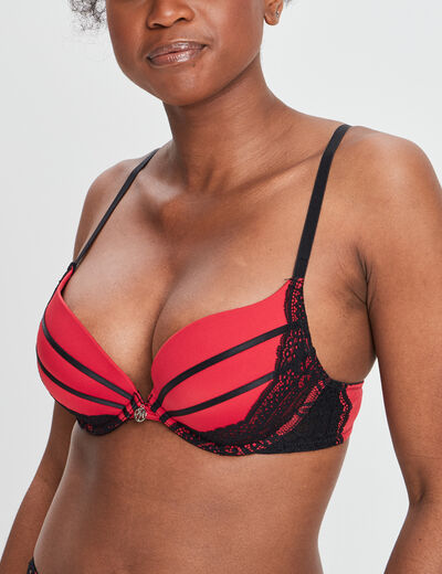 Soutien-gorge push-up micro dentelle rouge femme