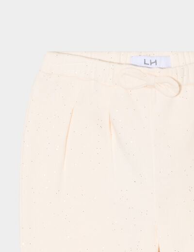 Pantalon jogging paillettes et noeud creme bébé fille